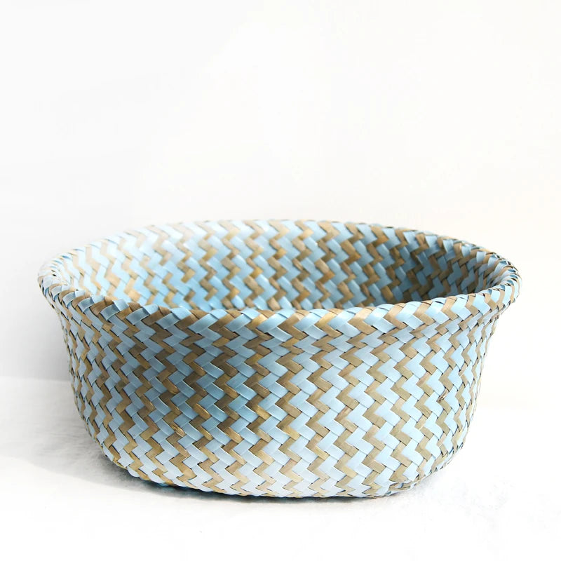 Wicker Storage Basket with Handles – Two-Tone Woven Organiser for Toys, Plants & Home Décor