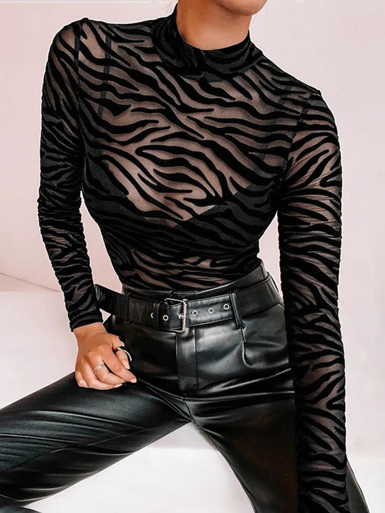 Sheer Zebra Print-Bodysuit