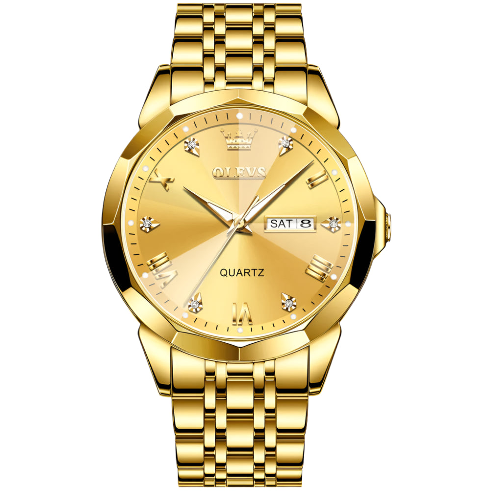 Luxury Diamond Accent Watch - Two Tone Stainless Steel With Day And Date Display