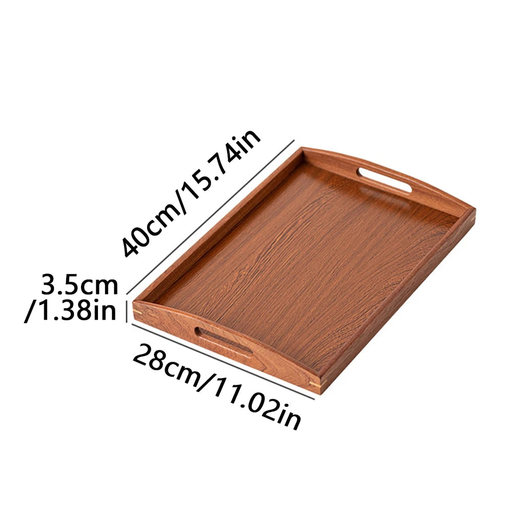 Wooden Serving Tray with Raised Edges – Rectangular Decorative Tea & Food Tray for Kitchen or Living Room