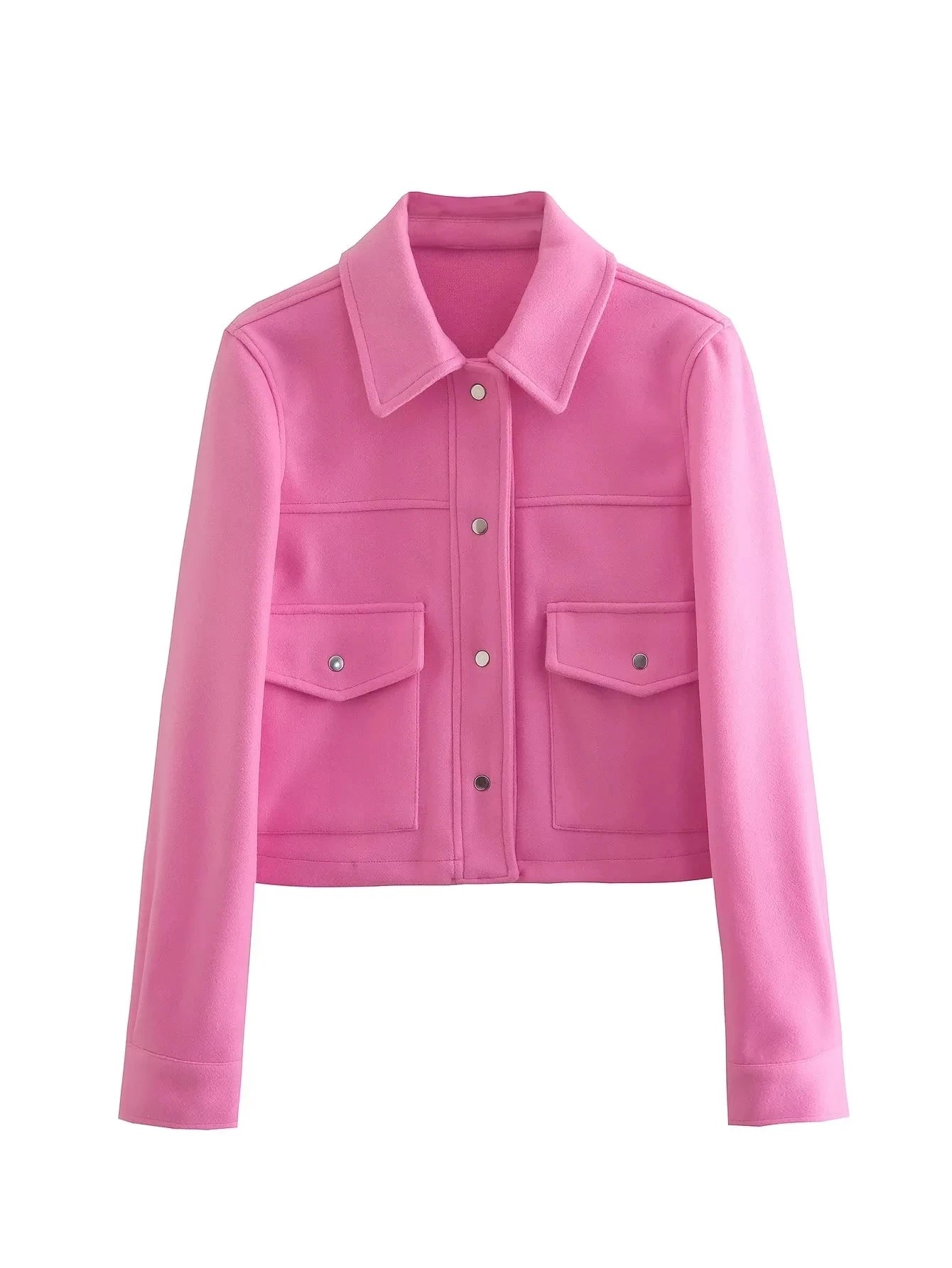 Noa Cropped Lightweight Utility Jacket – Casual Spring Shacket with Front Pockets in Beige, Pink, Green, Khaki & Black