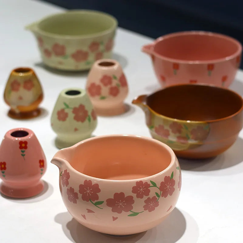 Hanami Blossom Ceramic Tea & Coffee Gift Set – Complete Home Tea Kit with Bowl, Whisk and Scoop