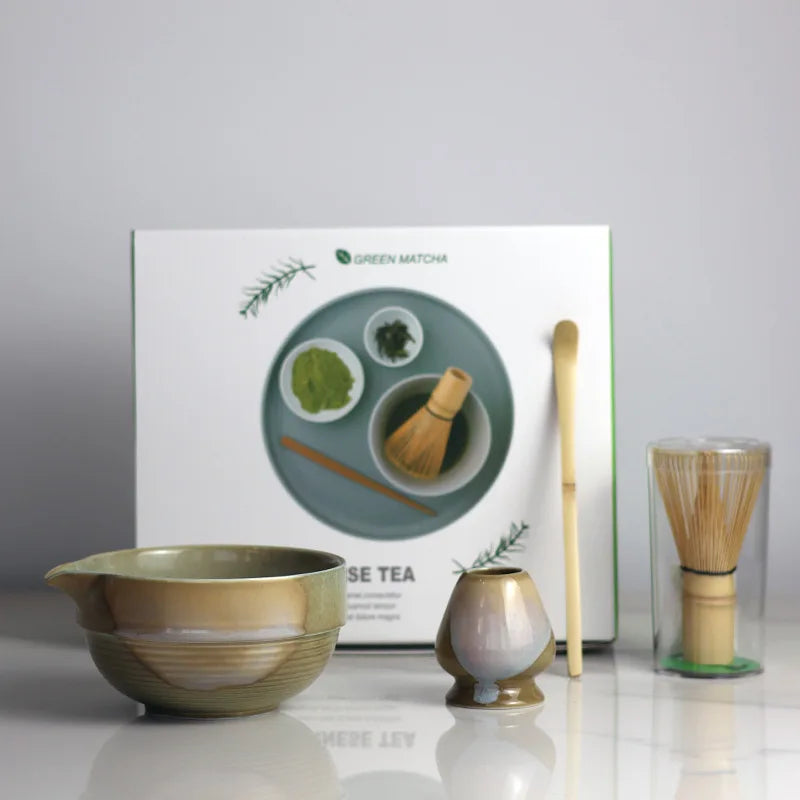 Premium Matcha Tea Set – 4 Piece Starter Kit with Bamboo Whisk, Ceramic Bowl, Scoop & Holder