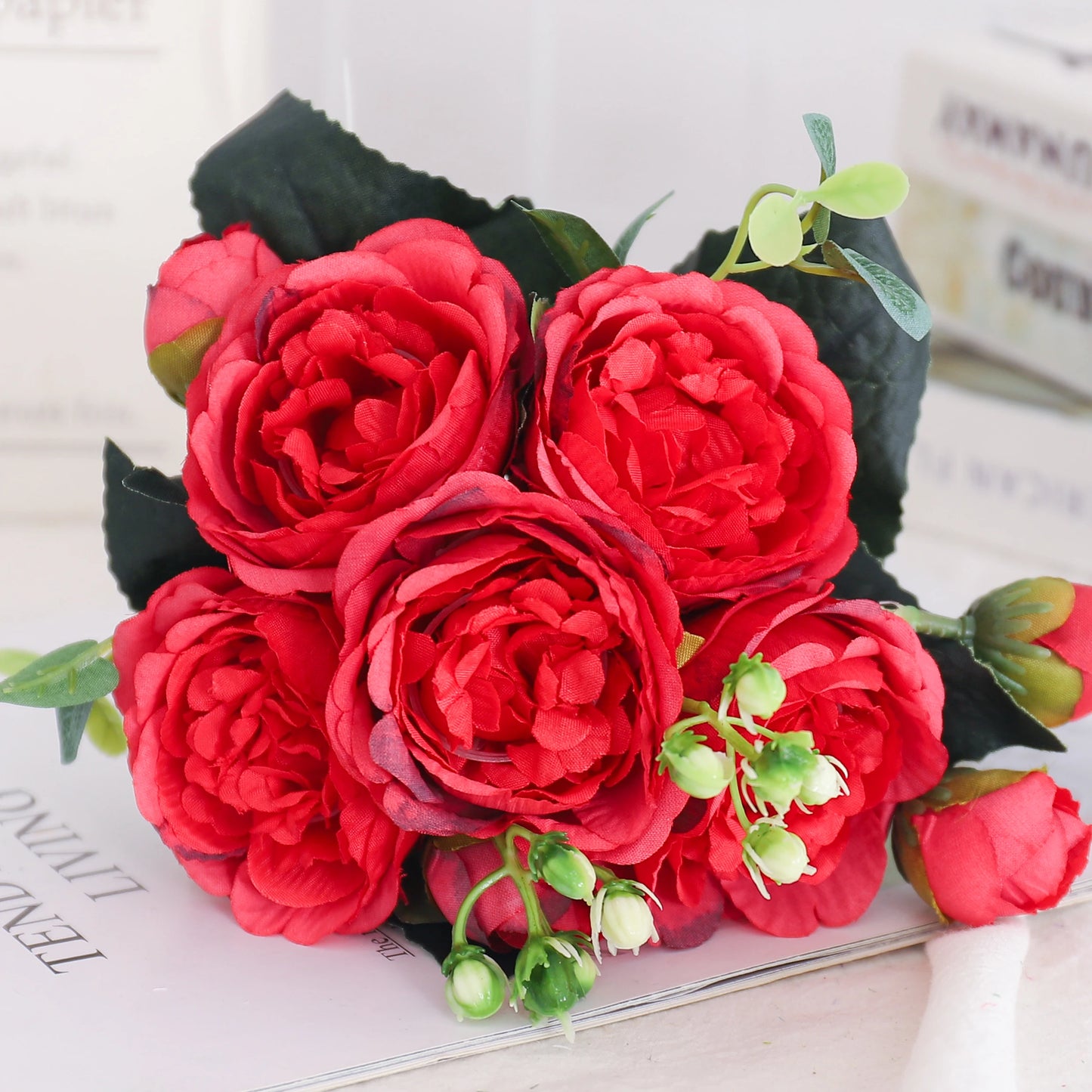 Blush Rose & Hydrangea Flower Bouquet – Pink Faux Floral Centrepiece for Home Decor