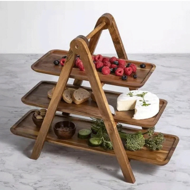 3-Tier Wooden Serving Stand – Rustic Food Display Rack for Afternoon Tea, Grazing Boards & Events