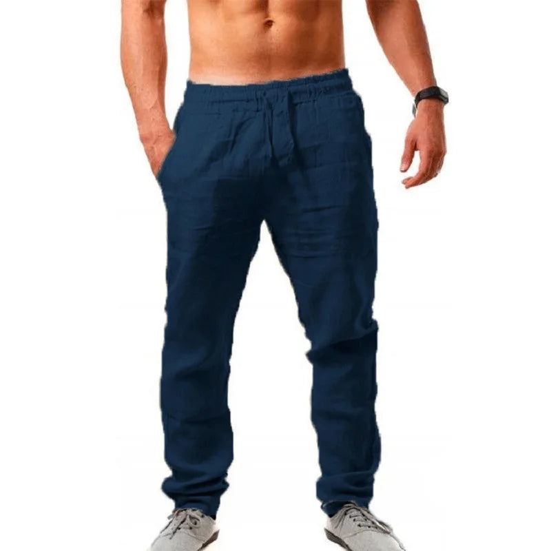 Men’s Cotton Summer Trousers – Lightweight Relaxed Fit Drawstring Trousers with Pockets
