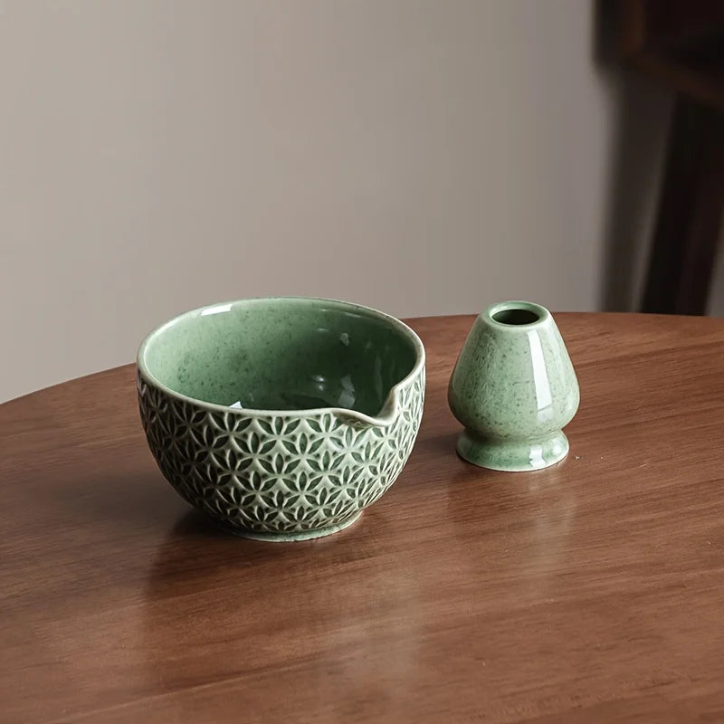 Green Matcha Tea Set with Ceramic Whisk Bowl & Accessories – 2/5/6 Piece Traditional Japanese Style Matcha Making Kit