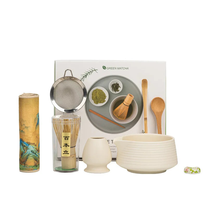 Japanese Matcha Tea Set – 8-Piece Ceremony Kit with Whisk, Bowl, Spoon, Sifter & Accessories
