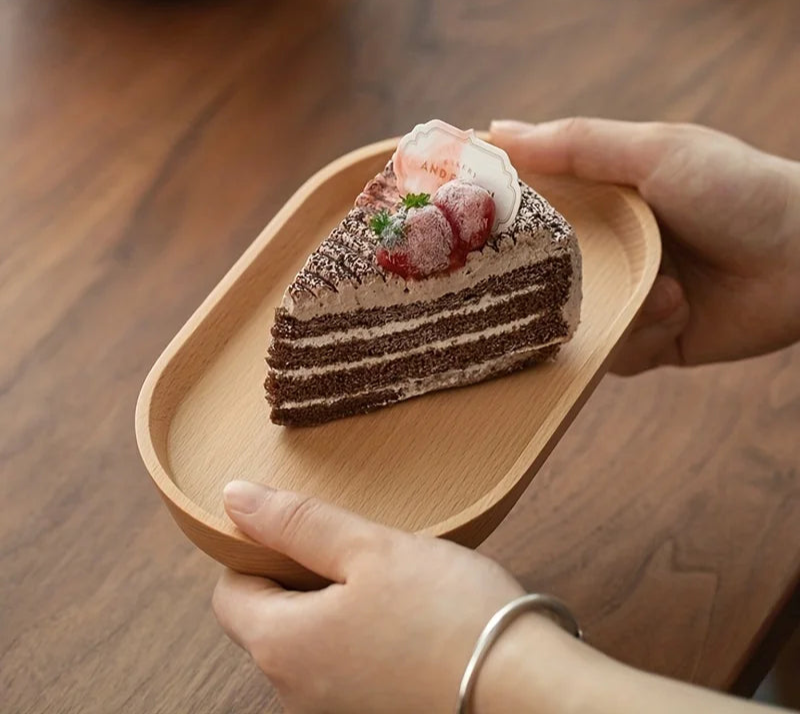 Solid Wood Oval Serving Tray – Natural Wooden Snack Plate for Dessert, Fruit or Drinks