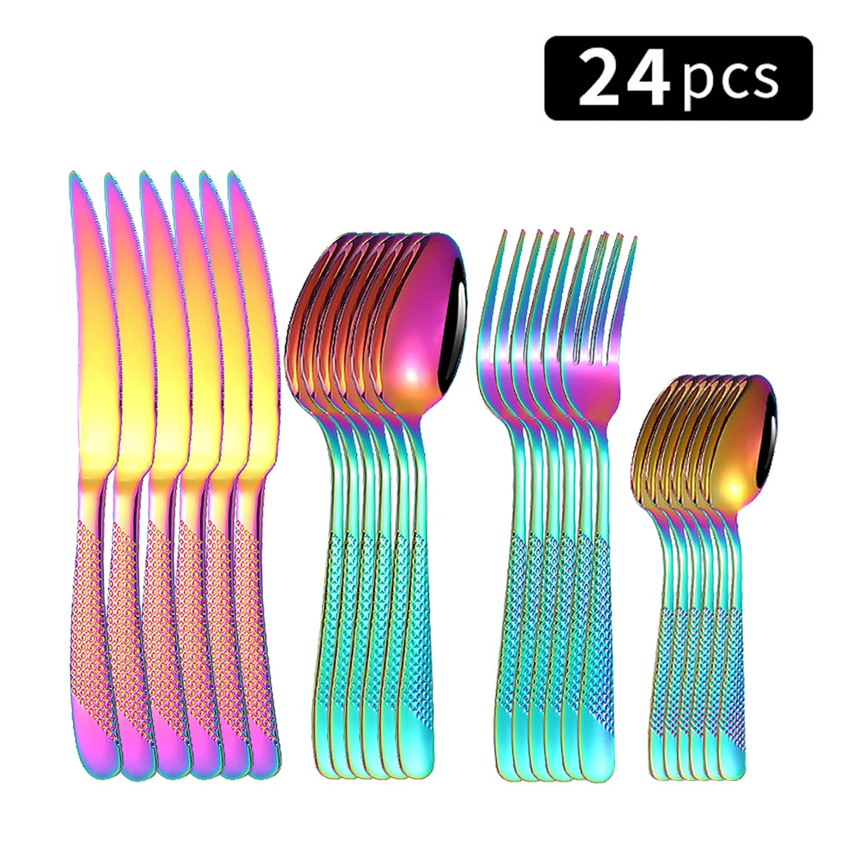 24-Piece Stainless Steel Cutlery Set with Coloured Accent Handles – Modern Knife, Fork & Spoon Flatware for Dining
