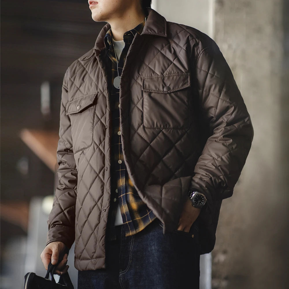 Retro Quilted Diamond Grid Button-Up Jacket