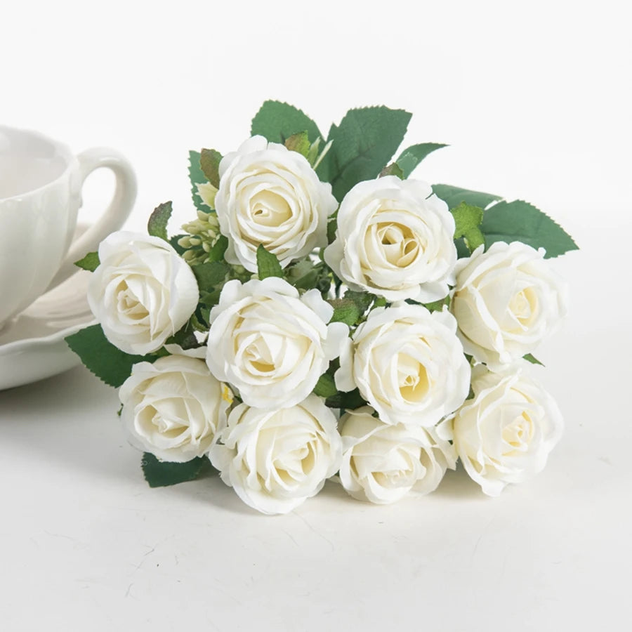 Silk Rose Flower Bouquet – 10 Stem Decoration for Vases, Weddings & Home Styling