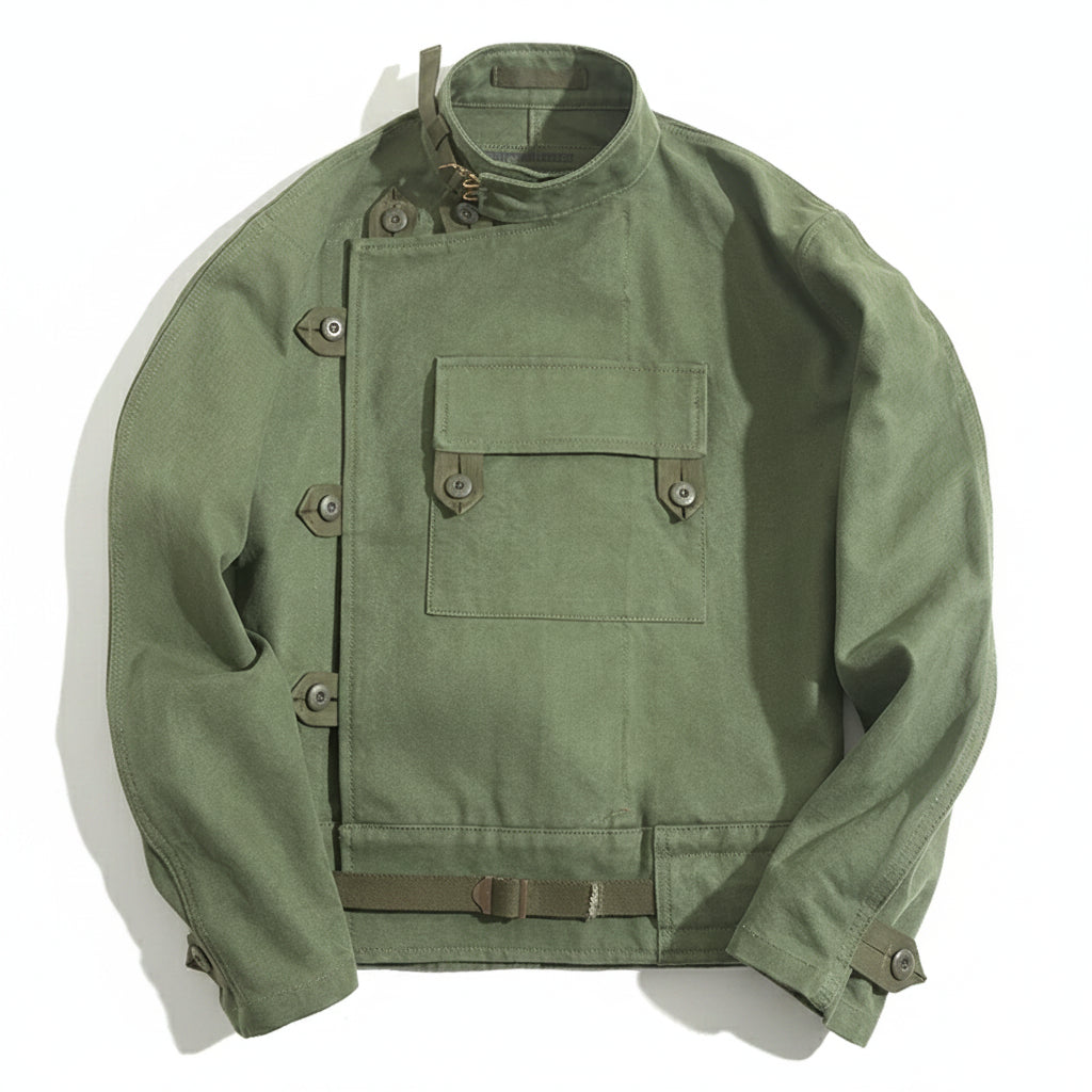 Halden Men’s Retro Biker Utility Jacket – 16oz Military Canvas Outerwear with Stormguard & Asymmetric Chest Pocket
