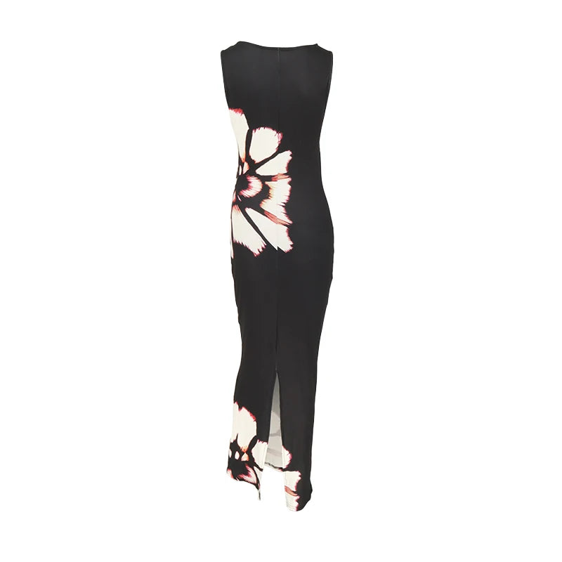 Azariah Black Floral Cut-Out Maxi Dress – Elegant Sleeveless Summer Gown with Statement Print