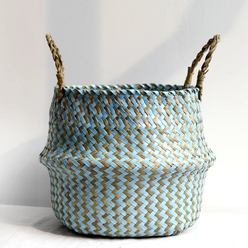 Wicker Storage Basket with Handles – Two-Tone Woven Organiser for Toys, Plants & Home Décor