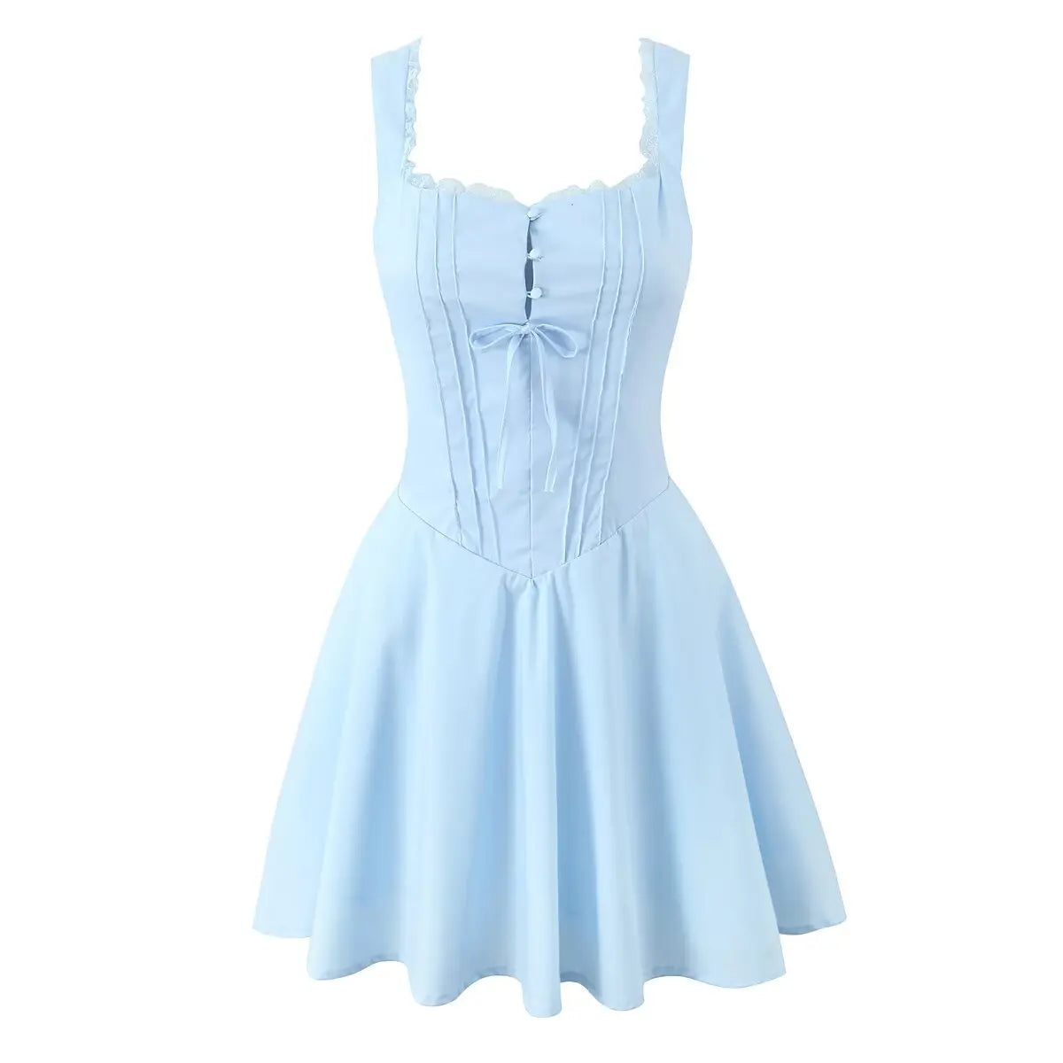 Sorvella Corset Skater Dress with Lace Trim – Baby Blue, White, Pale Yellow or Black Fit and Flare Mini Dress