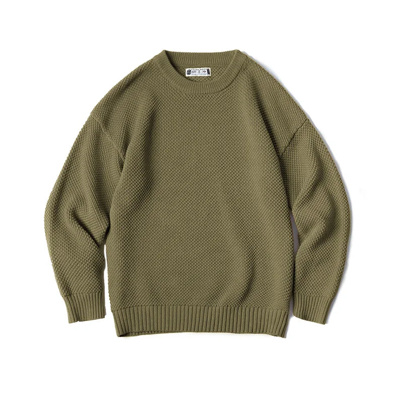Caldrin Men’s Textured Crew Neck Jumper – Heavy Knit Pullover Sweater for Smart Casual Wear