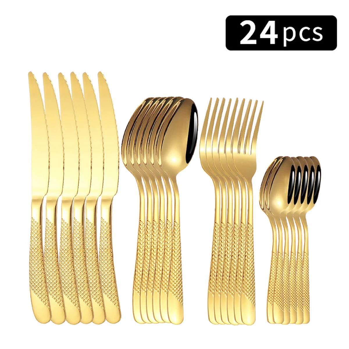 24-Piece Stainless Steel Cutlery Set with Coloured Accent Handles – Modern Knife, Fork & Spoon Flatware for Dining