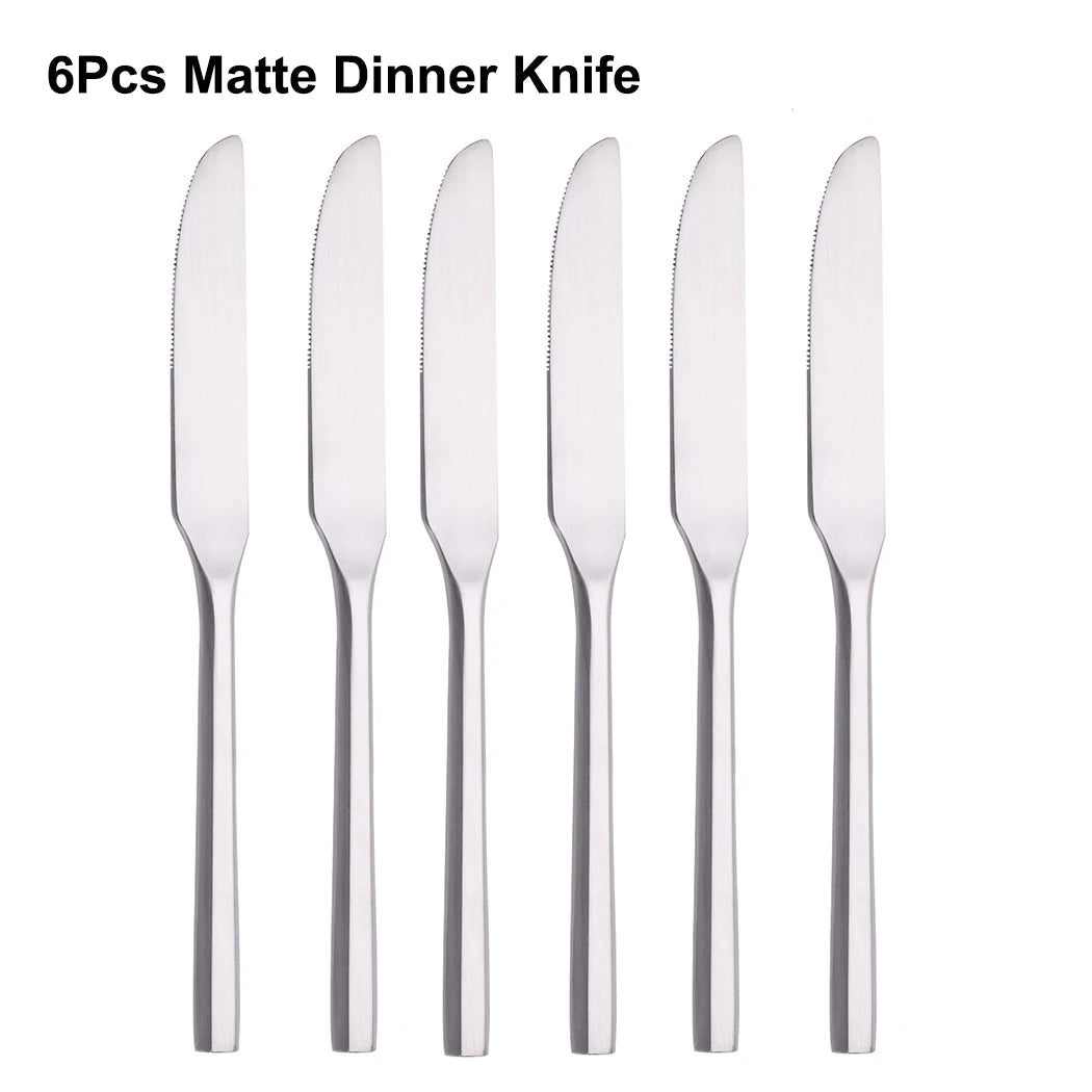 Stainless Steel Mirror / Matte Cutlery Set – 6/16/20 Piece Silver Flatware with Dinner Knives, Forks, Spoons & Dessert Utensils