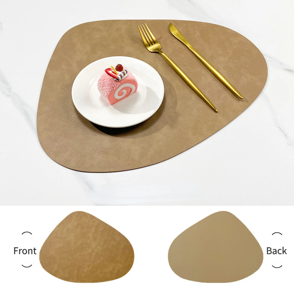 Nordic Style Dual Colour PU Leather Table Mats – 4 Piece Irregular Shape Dining Set