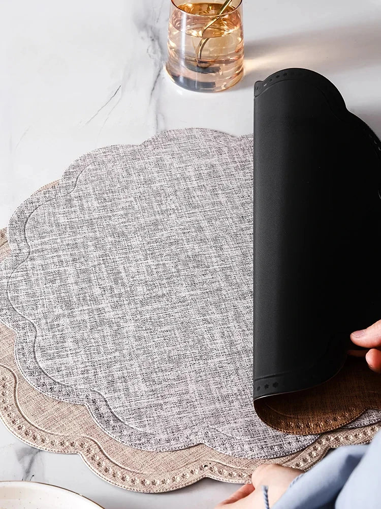 Curved Edge Textured Placemats – Set of 4 or 6 Piece Wipeable Heat-Resistant Table Mats for Dining & Kitchen Decor