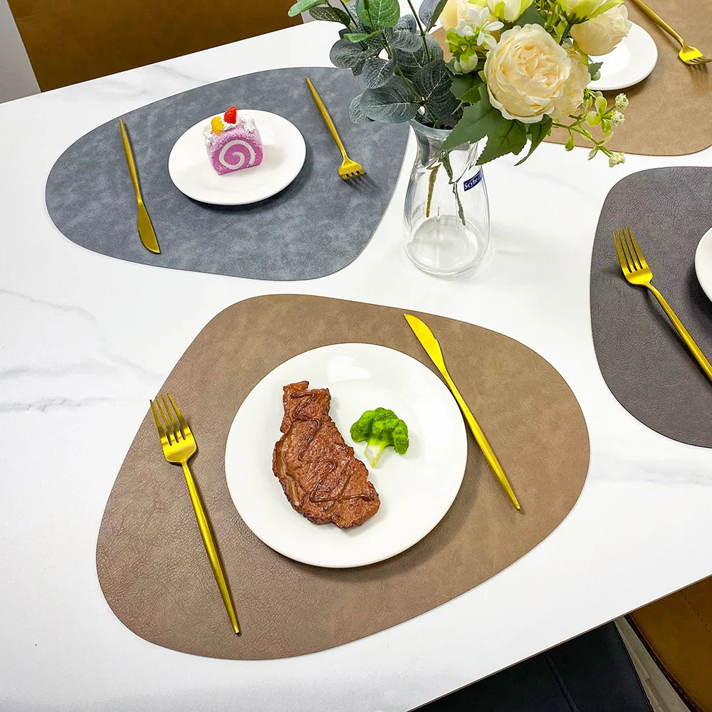 Nordic Style Dual Colour PU Leather Table Mats – 4 Piece Irregular Shape Dining Set