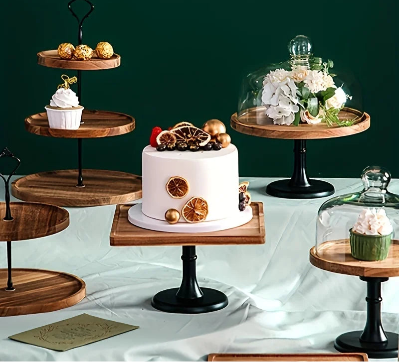 Wooden Tiered Cake Stand – 2 or 3 Tier Round Dessert Display Tray for Afternoon Tea, Wedding or Party