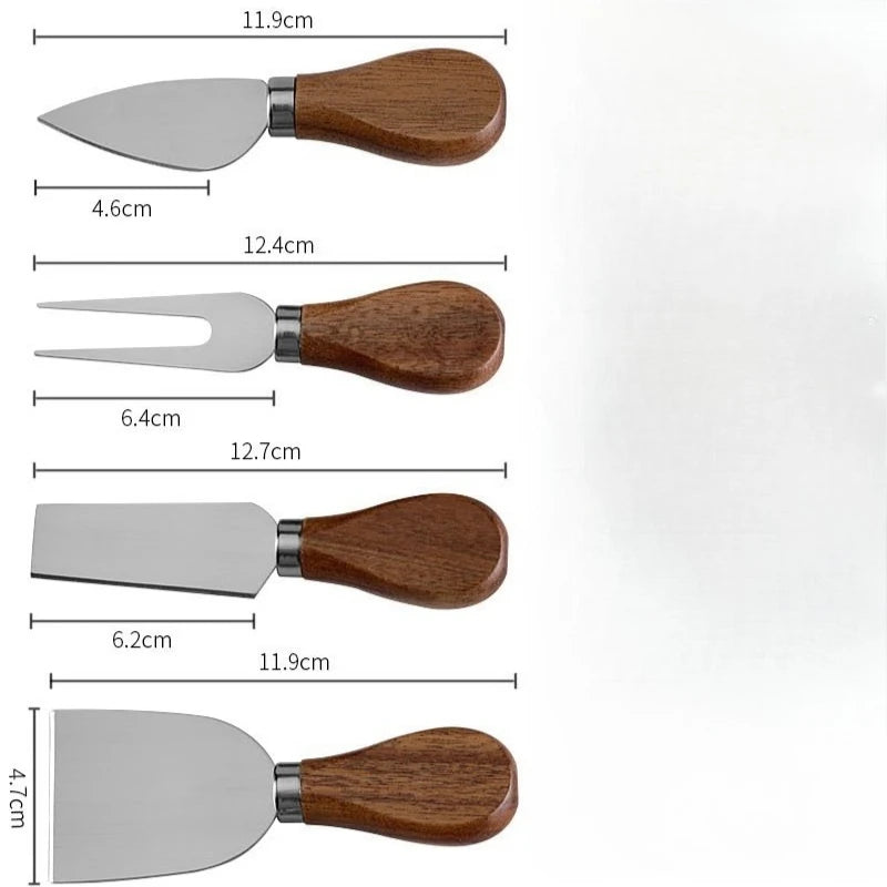 Acacia Wood Magnetic Cheese Knife Set – 5-Piece Stainless Steel Cheese Knives with Wooden Block Holder