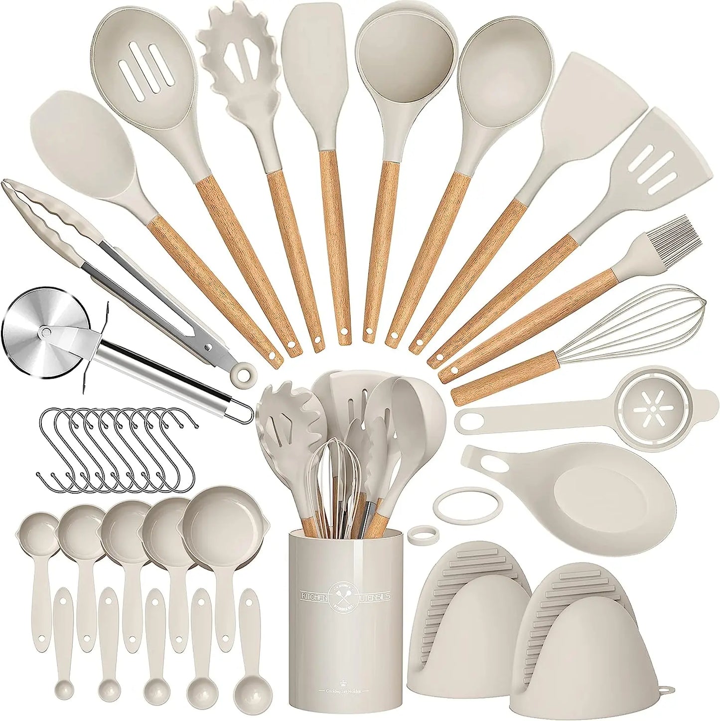 36-Piece Silicone Kitchen Utensil Set with Holder – Heat-Resistant Cooking Tools in Black, Beige or Grey