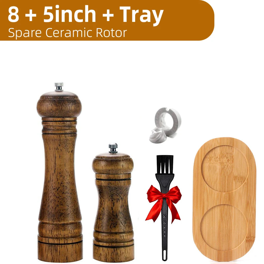 Wooden Pepper Grinder Set – 5/8/10 Inch Manual Mill with Ceramic Rotor