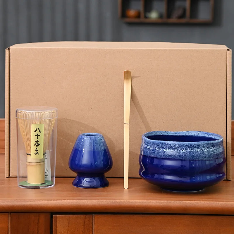 4 Piece Matcha Tea Set with Ceramic Bowl & Accessories – Japanese Matcha Making Kit in Various Colours