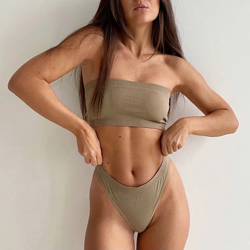 Riva Ribbed Bandeau Crop Tops – Strapless Stretch Tube Tops in Multiple Colours