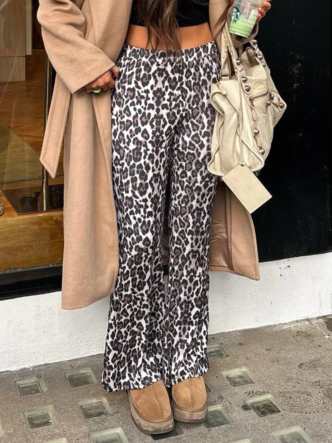 Leopard Print Flared Trousers
