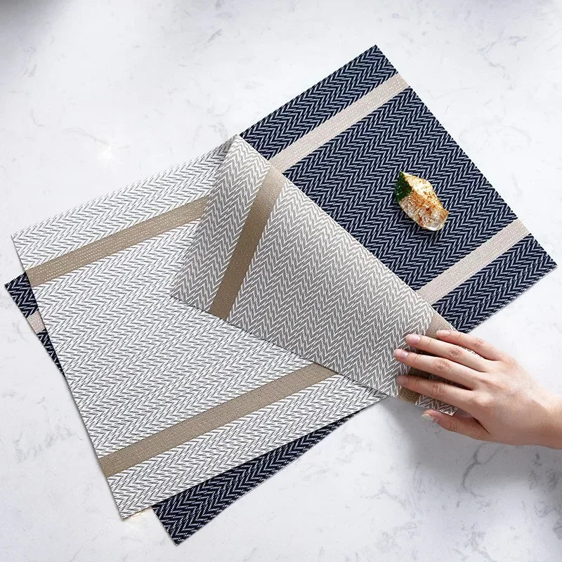 Modern Stripe Woven Placemats – 2/4/6 Piece Set Heat Resistant Table Mats for Dining Table Setting