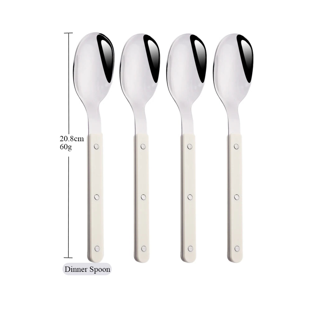 Green/ White Handle Stainless Steel Cutlery Set – 16-Piece Flatware with Forks, Knives & Spoons for Everyday Dining