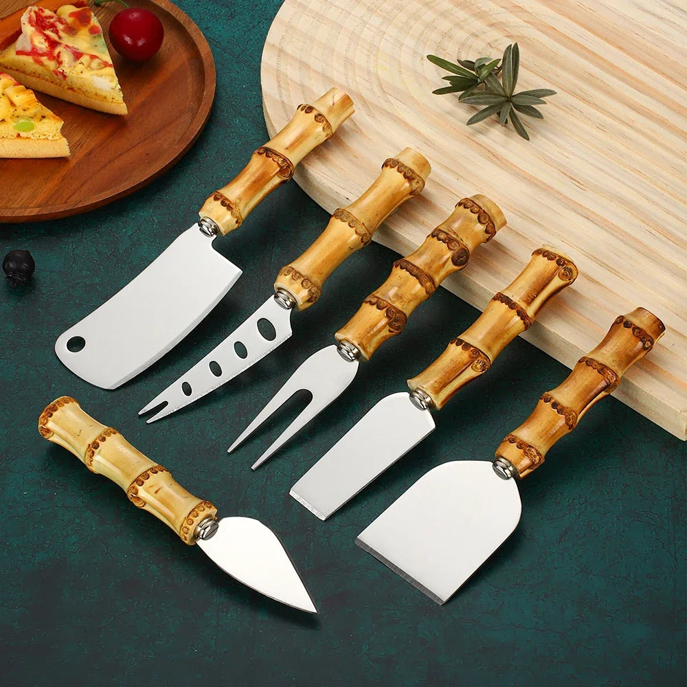 Bamboo Handle Cheese Knife Set – 6-Piece Stainless Steel Cheese Tools for Serving & Cutting
