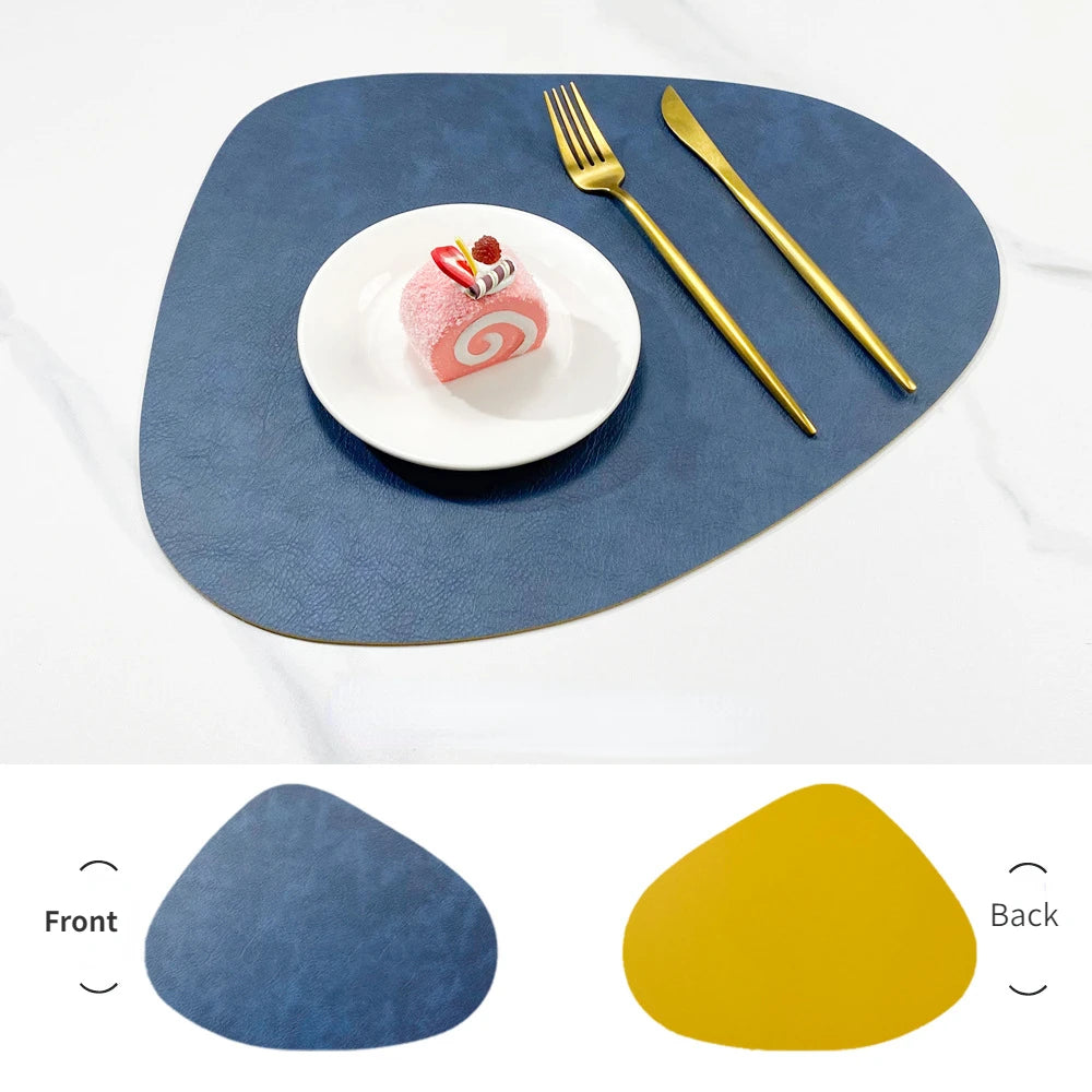 Nordic Style Dual Colour PU Leather Table Mats – 4 Piece Irregular Shape Dining Set