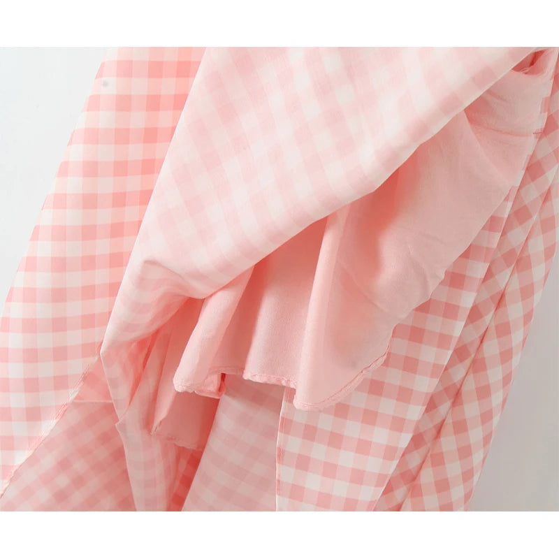 Lilienne Pink Gingham Halter Neck Midi Dress – Summer Picnic Party Dress with Open Back