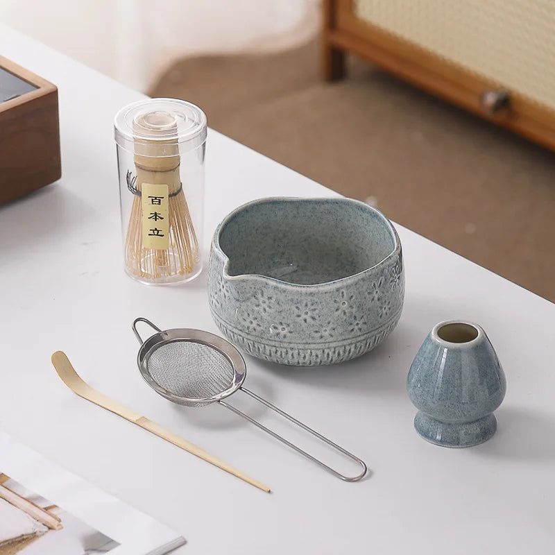 Matcha Tea Set – 5-Piece Japanese Style Whisk Bowl Scoop & Sieve Kit
