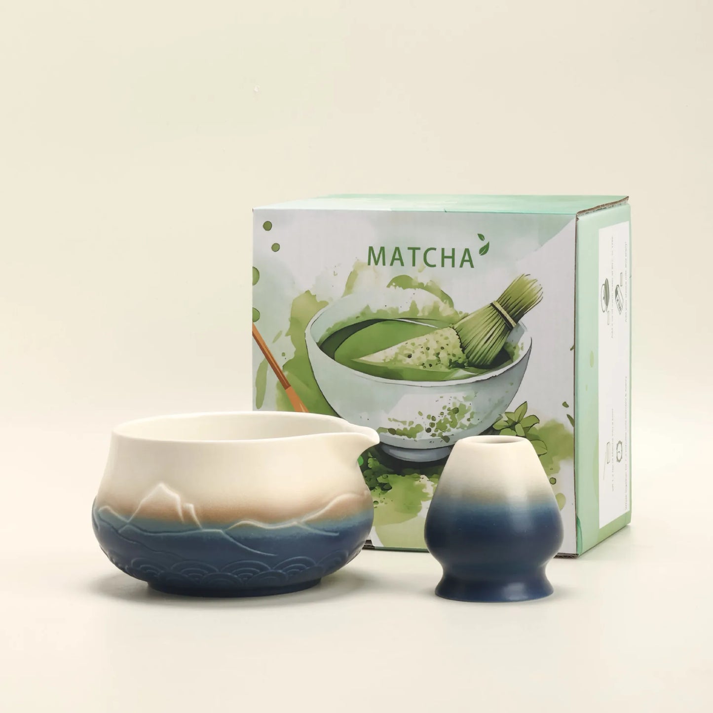 Matcha Tea Bowl & Whisk Holder Set – 2-Piece Ceramic Matcha Making Kit for Japanese Tea Ceremony, Home Brewing & Gift Giving