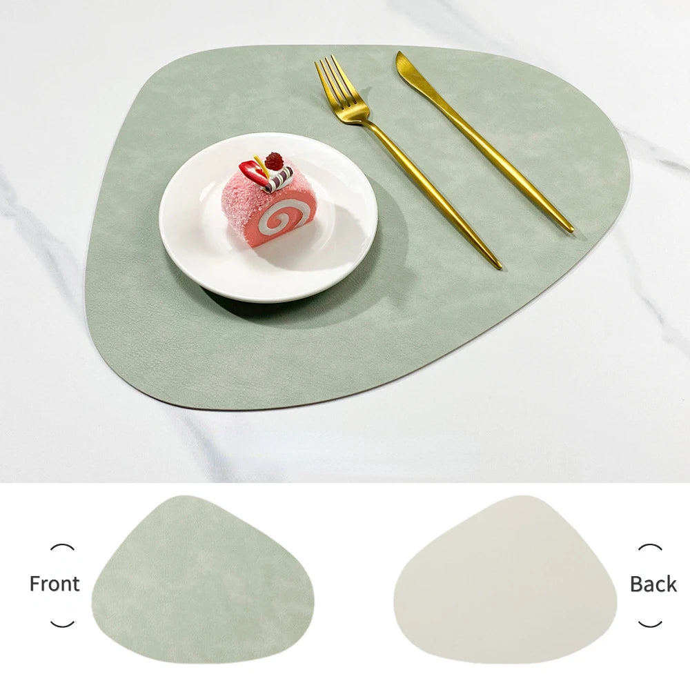 Nordic Style Dual Colour PU Leather Table Mats – 4 Piece Irregular Shape Dining Set