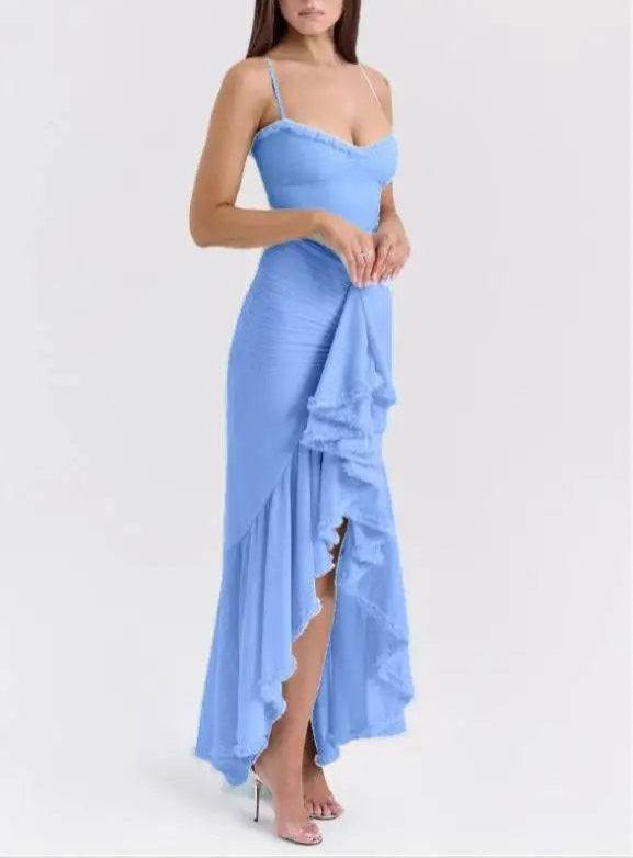 Soleil Ruffled Lace Trim Maxi Dress-Radiant Summer & Holiday Fashion