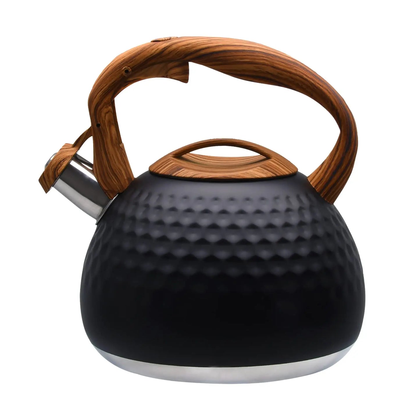 Stainless Steel Whistling Kettle – 3L Teapot with Wood-Effect Handle for Gas, Electric & Induction Hob, Available In Black, Pink, White, Beige
