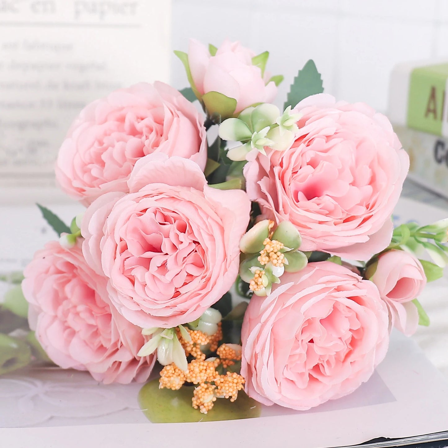 Blush Rose & Hydrangea Flower Bouquet – Pink Faux Floral Centrepiece for Home Decor