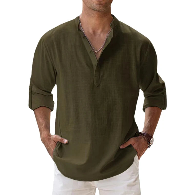 Men's Casual Long Sleeve Linen Shirt
