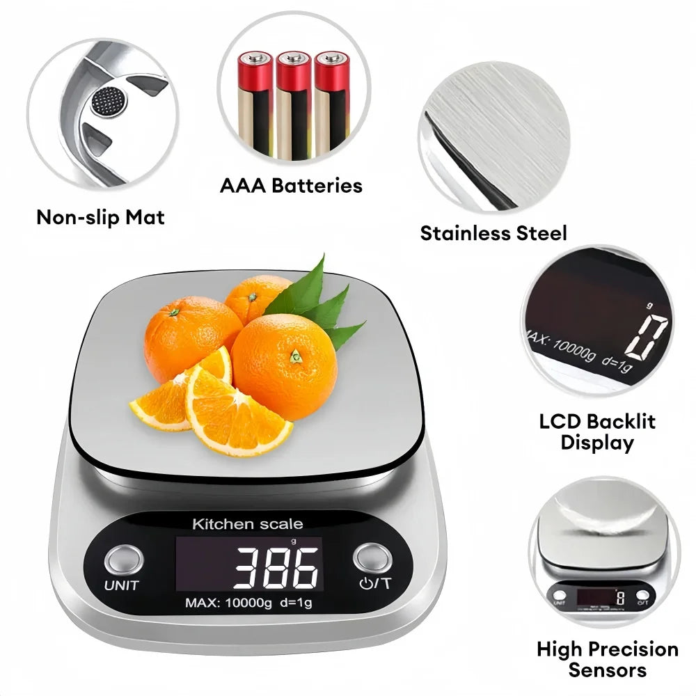 Digital Kitchen Weighing Scale – Stainless Steel Food Scale with LCD Display & High Precision Sensors