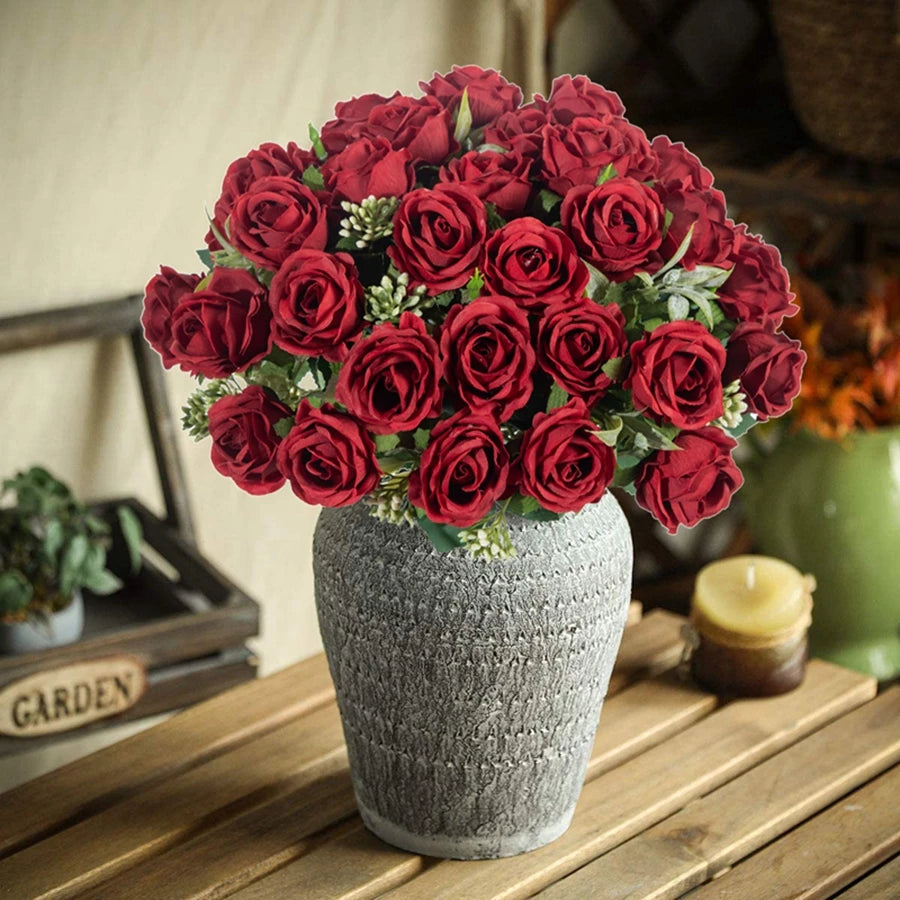 Silk Rose Flower Bouquet – 10 Stem Decoration for Vases, Weddings & Home Styling