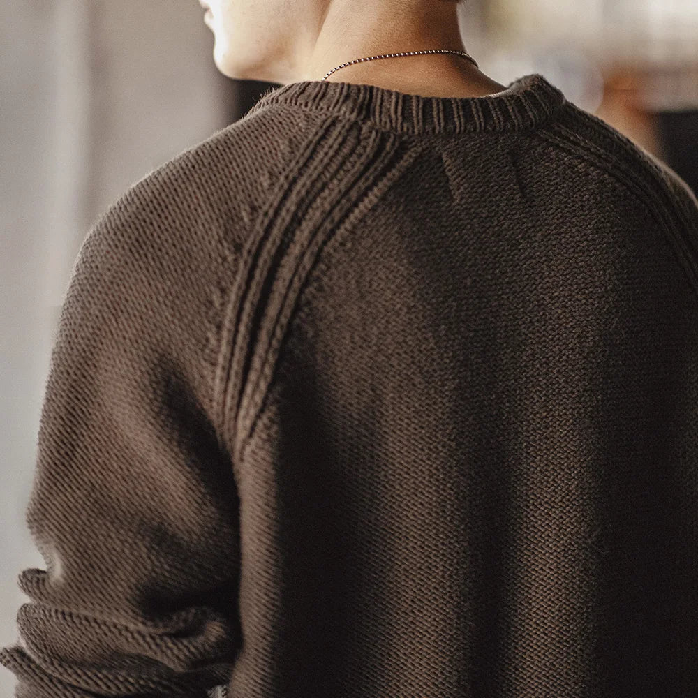 Men’s Heavyweight Knit Sweater – Premium Textured Jumper Pullover in Deep Brown