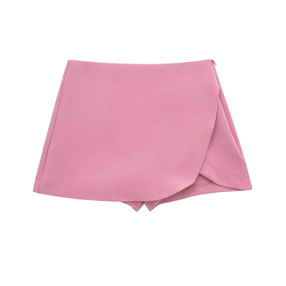 Eliora Asymmetric Mini Skort – High Waisted Tailored Wrap Shorts in Multiple Colours