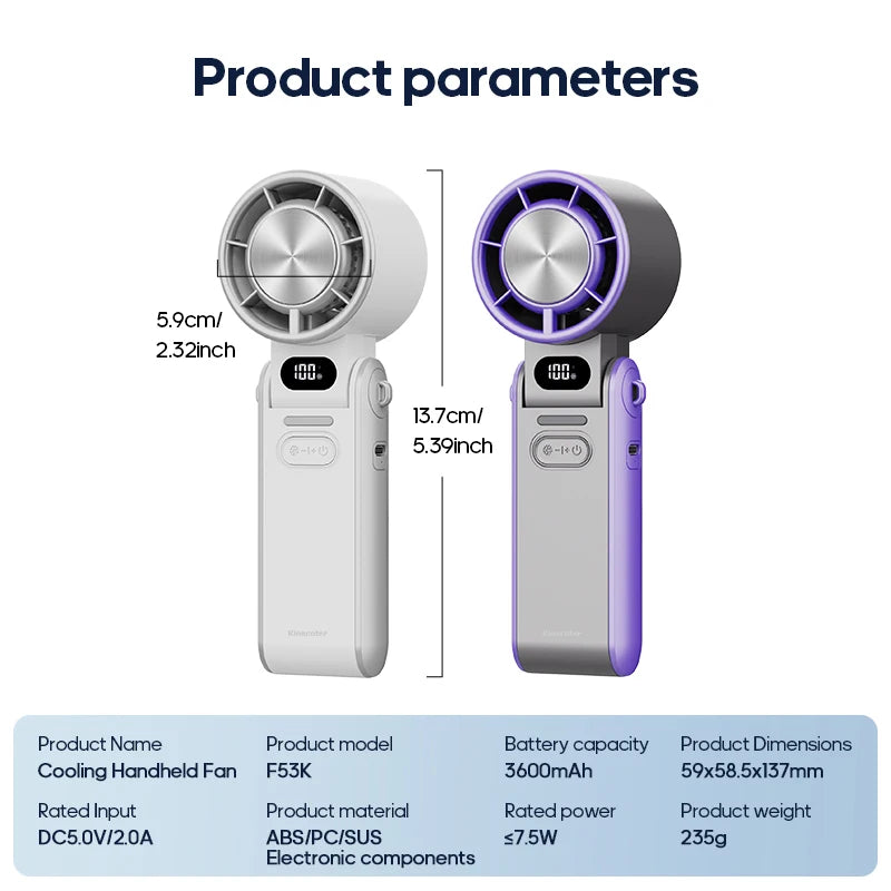 Portable Rechargeable Handheld Fan – 12-Hour Mini Cooling Fan with Adjustable Speeds